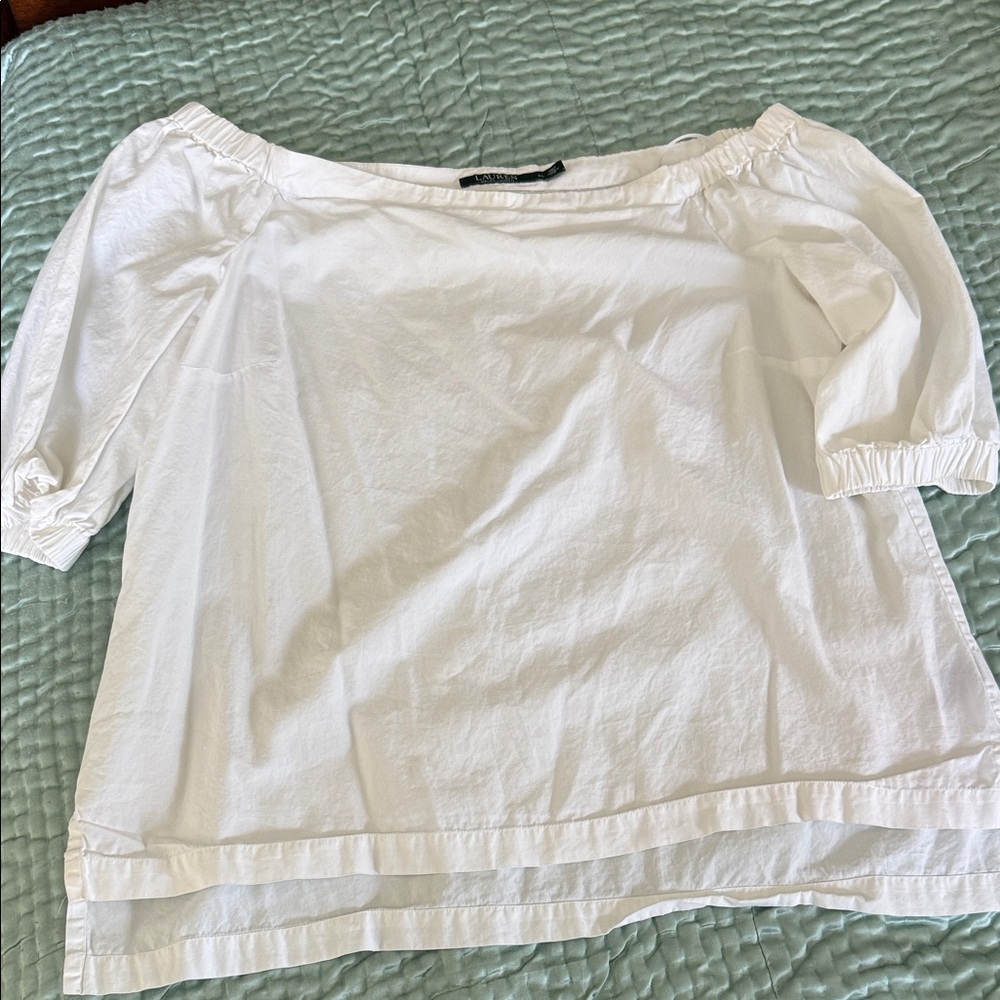 Lauren Ralph Lauren White Off-Shoulder Cotton Blouse
